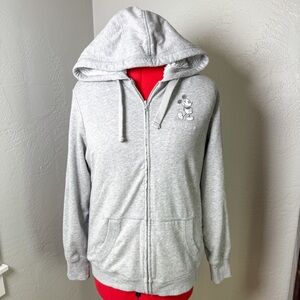 Disneyland Gray Black Embroidered Mickey Mouse Sherpa Lined Zip Hoodie Size M